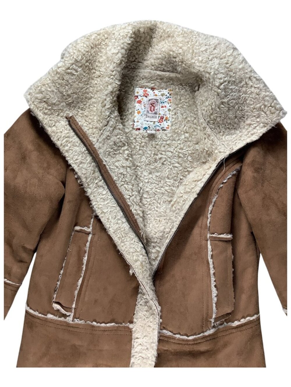 Decree Women's Tan Faux Shearling Coat Faux Fur Lined Jacket Size S (239)